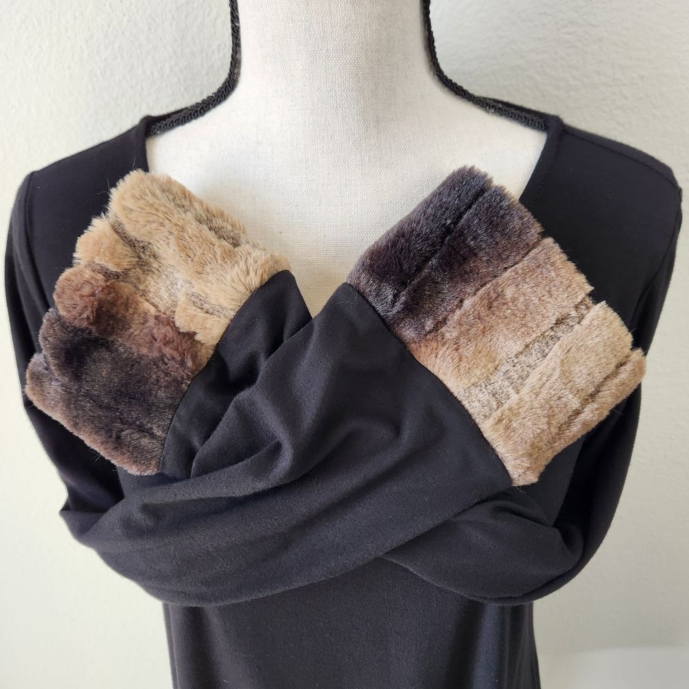 QVC Dennis By Dennis Basso Womens Medium Black Long Sleeve Faux Fo Fur Blouse‎